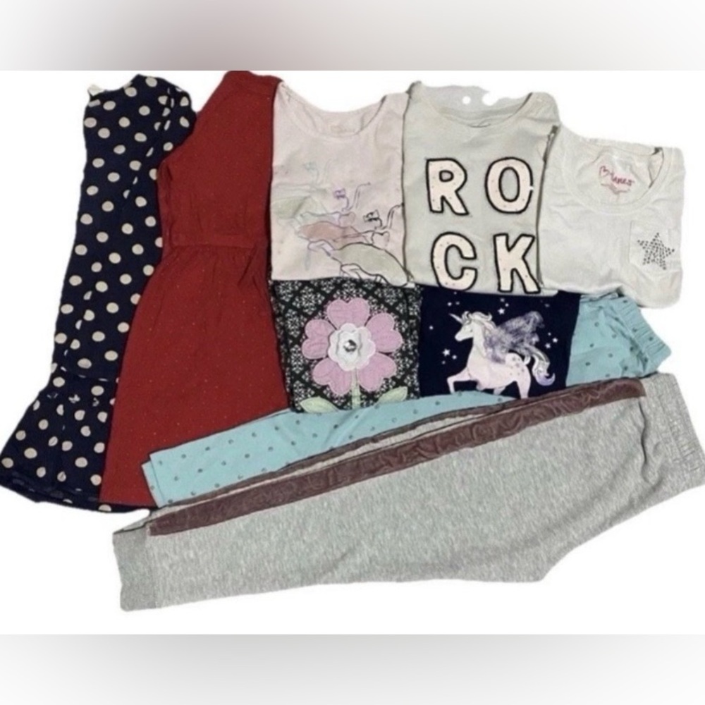 Gap Kids H&M Size 6-8 Long Sleeve Tops , Dress, Leggings, Sweatpants Girl Bundle